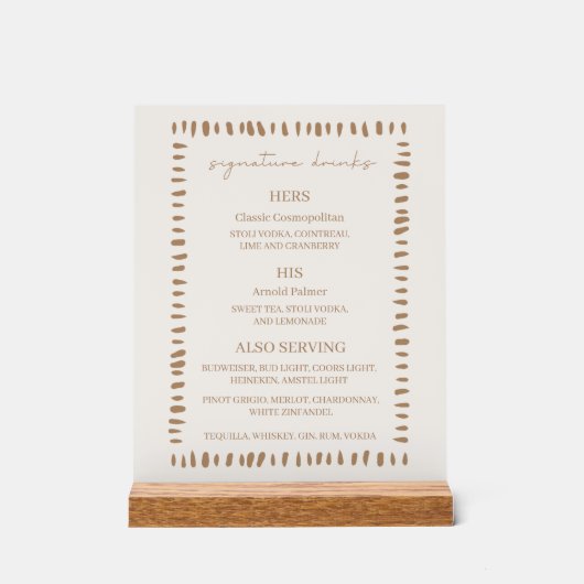 Desert Boho Cowboy Wedding Signature Drinks Bar アクリルサイン (正面)