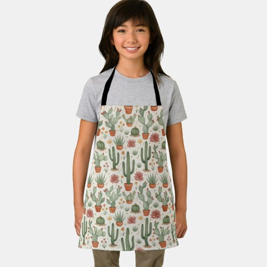 Desert Cacti Succulent Seamless Pattern エプロン (インサイチュ)