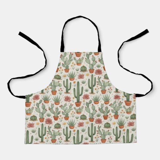 Desert Cacti Succulent Seamless Pattern エプロン (正面)