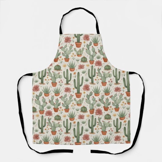 Desert Cacti Succulent Seamless Pattern エプロン (正面)