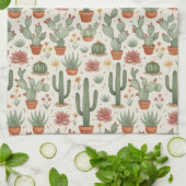 Desert Cacti Succulent Seamless Pattern キッチンタオル (折り畳み)
