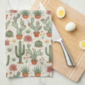 Desert Cacti Succulent Seamless Pattern キッチンタオル (四つ折り)