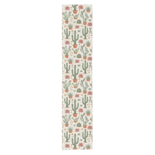 Desert Cacti Succulent Seamless Pattern ショートテーブルランナー (正面)