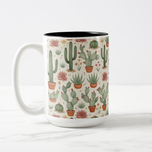 Desert Cacti Succulent Seamless Pattern ツートーンマグカップ (左)