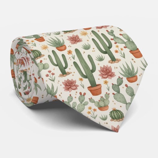 Desert Cacti Succulent Seamless Pattern ネクタイ (ロール)