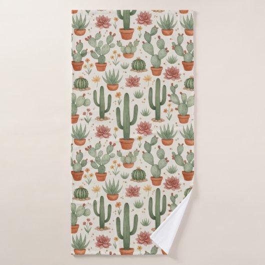 Desert Cacti Succulent Seamless Pattern バスタオル (バスタオル)