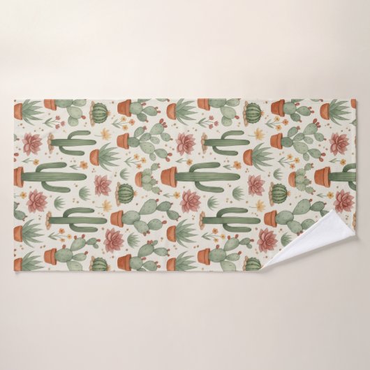 Desert Cacti Succulent Seamless Pattern バスタオル (バスタオル)