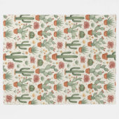 Desert Cacti Succulent Seamless Pattern フリースブランケット (正面(横))