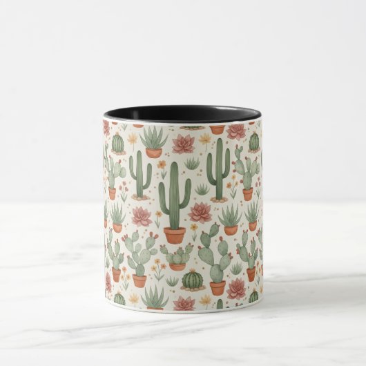 Desert Cacti Succulent Seamless Pattern マグカップ (中央)