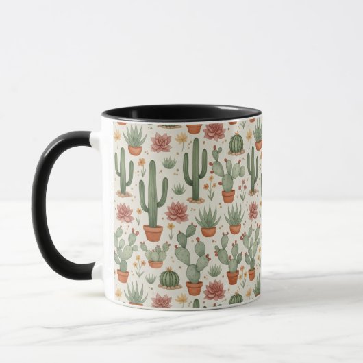 Desert Cacti Succulent Seamless Pattern マグカップ (左)