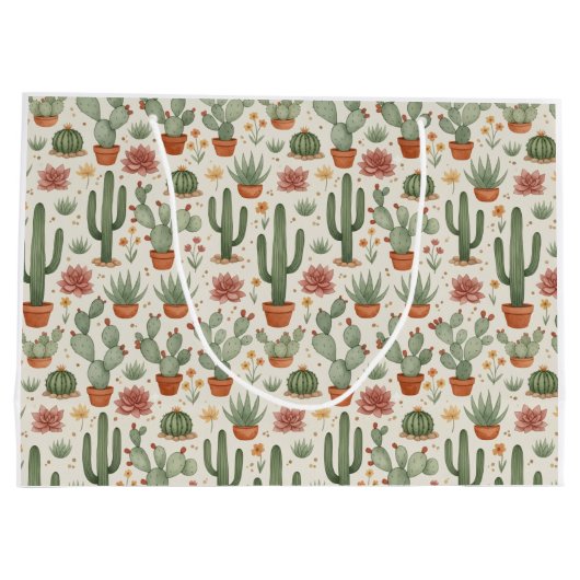 Desert Cacti Succulent Seamless Pattern ラージペーパーバッグ (裏面)