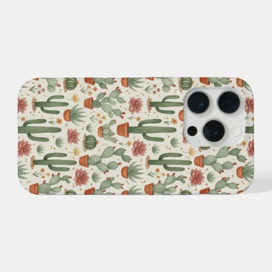 Desert Cacti Succulent Seamless Pattern iPhoneケース (裏面横)