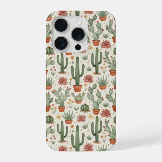 Desert Cacti Succulent Seamless Pattern iPhoneケース (裏面)