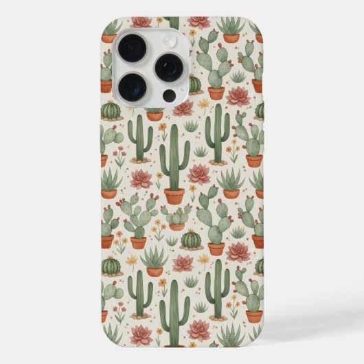 Desert Cacti Succulent Seamless Pattern iPhoneケース (裏面)
