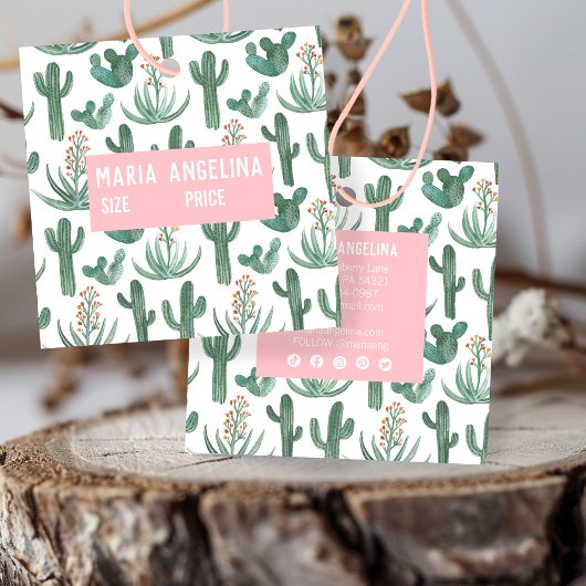 Desert Cacti Succulents Watercolor CUSTOM HANG TAG スクエア名刺