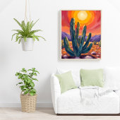 Desert Cacti | Sunset Nature Landscape Painting ポスター