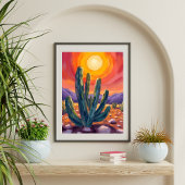 Desert Cacti | Sunset Nature Landscape Painting ポスター