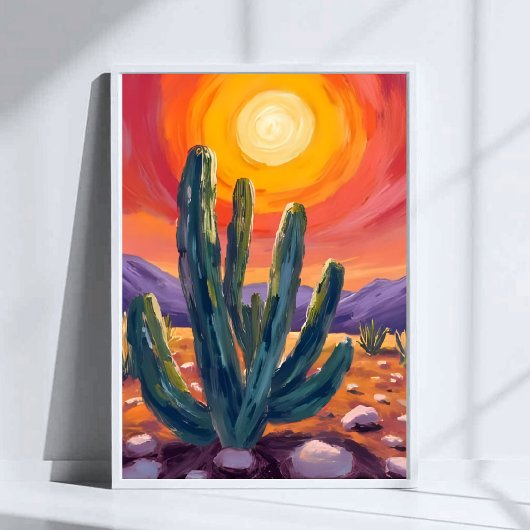 Desert Cacti | Sunset Nature Landscape Painting ポスター