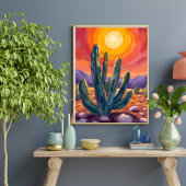 Desert Cacti | Sunset Nature Landscape Painting ポスター