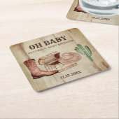 Desert Cactus Baby Cowboy Hat Shoes Party スクエアペーパーコースター (アングル)