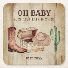 Desert Cactus Baby Cowboy Hat Shoes Party スクエアペーパーコースター