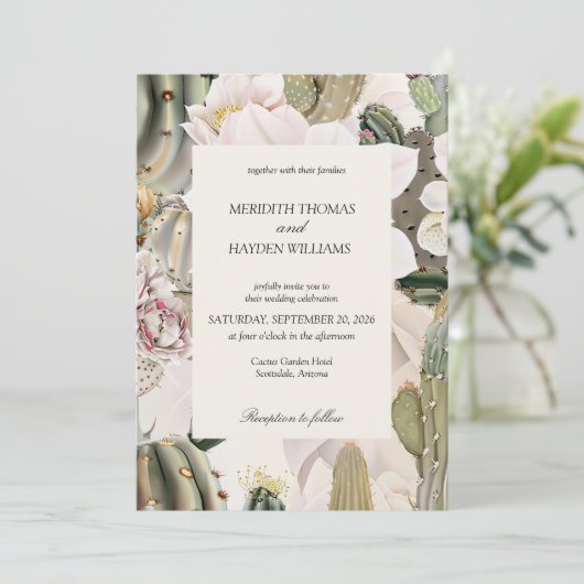 Desert Cactus Boho Photo Wedding Invitation 招待状 (スタンド正面)