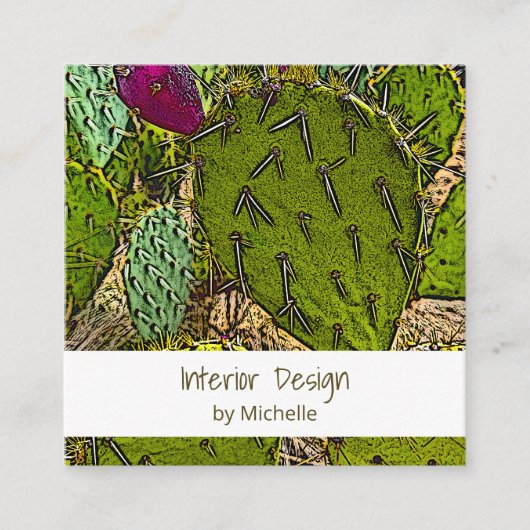 Desert Cactus Botanical Succulent Interior Design スクエア名刺 (正面)