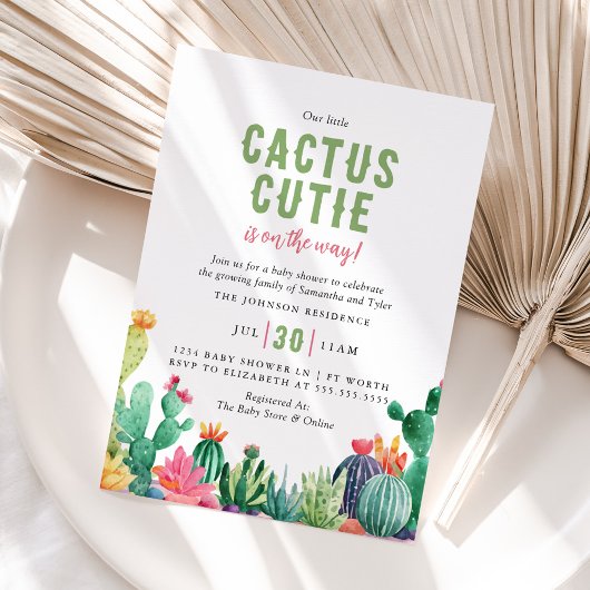 Desert Cactus Cutie Girl Baby Shower 招待状