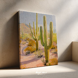 Desert Cactus Painting, Southwestern Wall Art キャンバスプリント