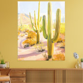 Desert Cactus Painting, Southwestern Wall Art キャンバスプリント (インサイチュ (リビング))