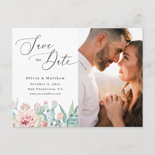 Desert Cactus Photo Save the Date. Elegant Wedding ポストカード (正面)