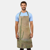 Desert Cactus Plants On Wood Grain Photo Image エプロン (着用した状態)