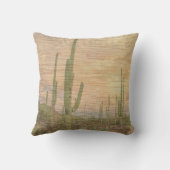 Desert Cactus Plants On Wood Grain Photo Image クッション (裏面)