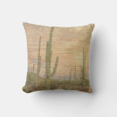 Desert Cactus Plants On Wood Grain Photo Image クッション (正面)