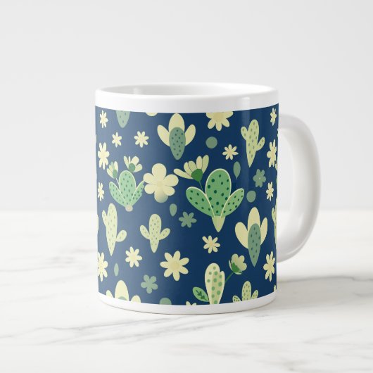 Desert Cactus & Succulent Pattern ジャンボコーヒーマグカップ (正面右)