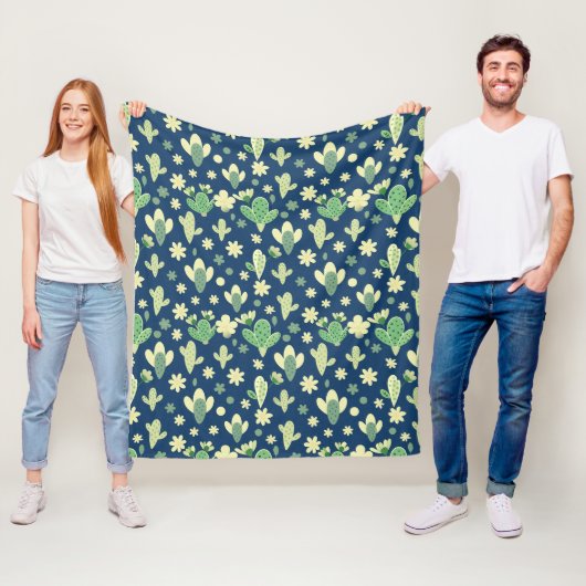 Desert Cactus & Succulent Pattern フリースブランケット (インサイチュ)