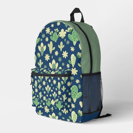 Desert Cactus & Succulent Pattern プリントバックパック (裏面右端)
