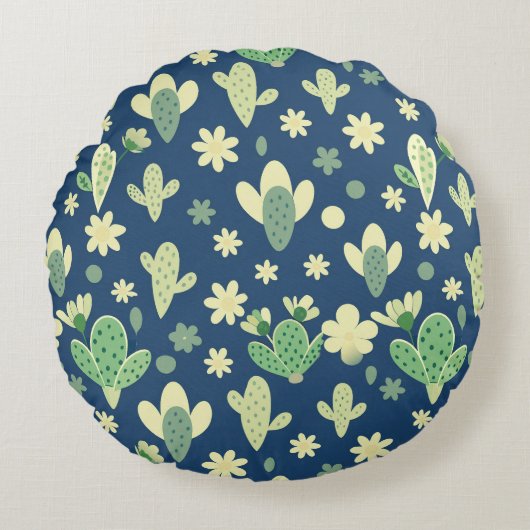 Desert Cactus & Succulent Pattern ラウンドクッション (正面)