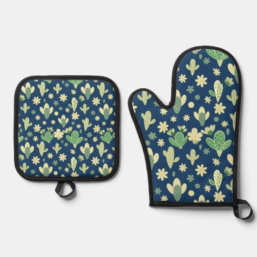 Desert Cactus & Succulent Pattern 鍋つかみ&鍋敷きセット (正面)