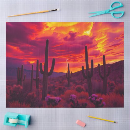 Desert Cactus Sunset Lightning Dramatic Southwest 薄葉紙 (クラフト)