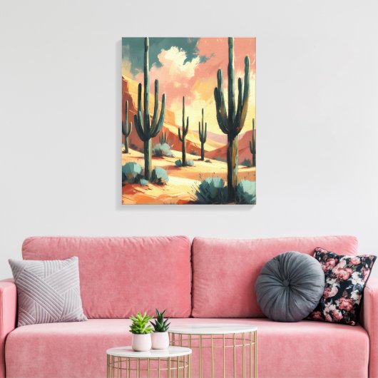 Desert Cactus Under Sunlight – Abstract Canvas Art キャンバスプリント (インサイチュ (リビング))