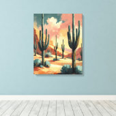 Desert Cactus Under Sunlight – Abstract Canvas Art キャンバスプリント (インサイチュ (ウッドフロア))