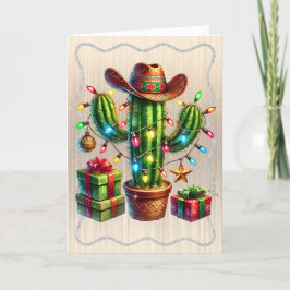 Desert Cactus wearing Cowboy Hat Christmas シーズンカード