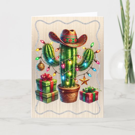 Desert Cactus wearing Cowboy Hat Christmas シーズンカード (正面)