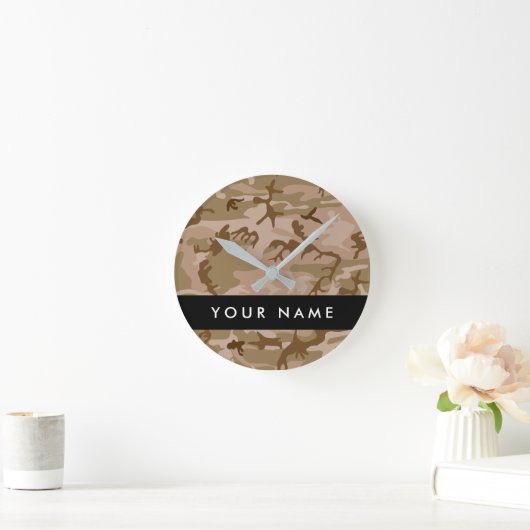 Desert Camouflage Pattern, Your name, Personalize ラウンド壁時計 (ホーム)
