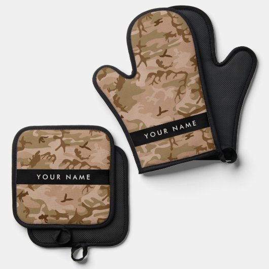Desert Camouflage Pattern, Your name, Personalize 鍋つかみ&鍋敷きセット (正面/裏面)