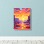 Desert Canyon Sunset | Yellow Painting キャンバスプリント (インサイチュ (ウッドフロア))