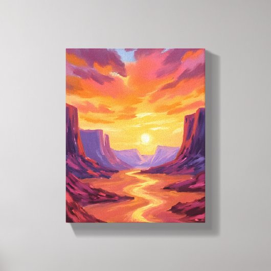 Desert Canyon Sunset | Yellow Painting キャンバスプリント (正面)