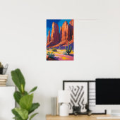 Desert Canyon with Red Rock Formations and Cactus ポスター (ホームオフィス)