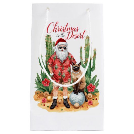 Desert Christmas with Cactus Santa Claus  スモールペーパーバッグ (正面)